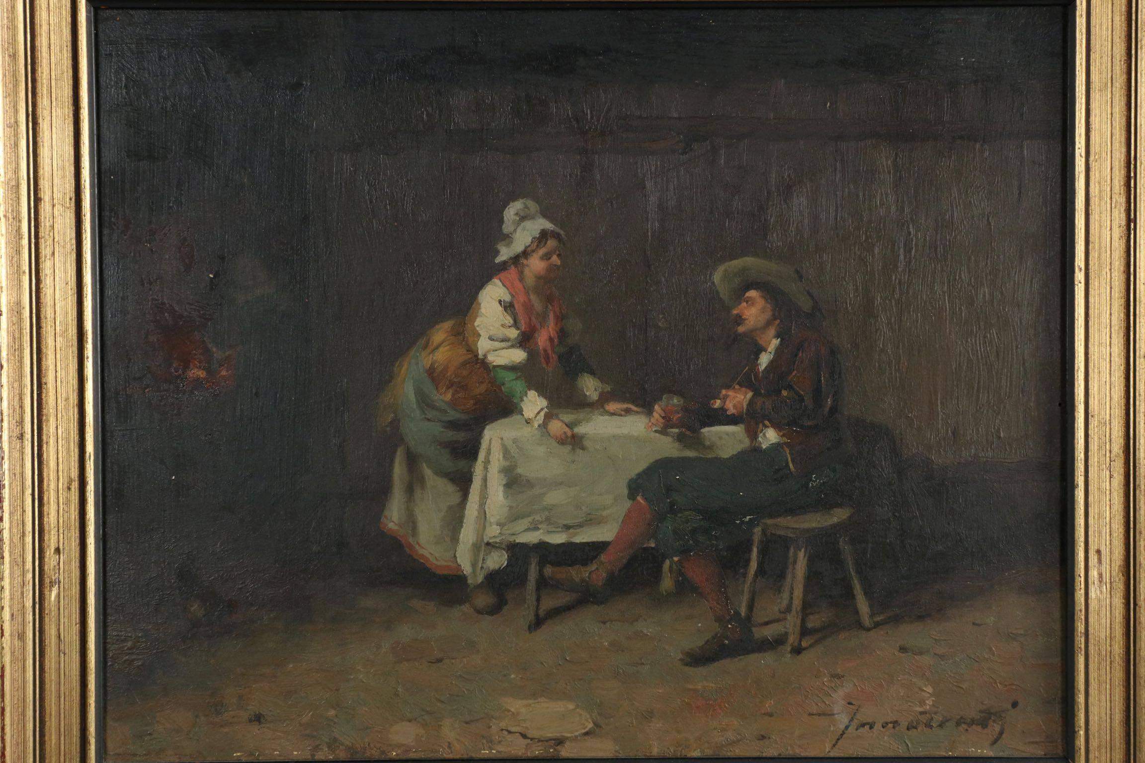 Camillio Innocenti 'Italian, 1871-1961' Antique Interior Tavern Painting, Signed 2