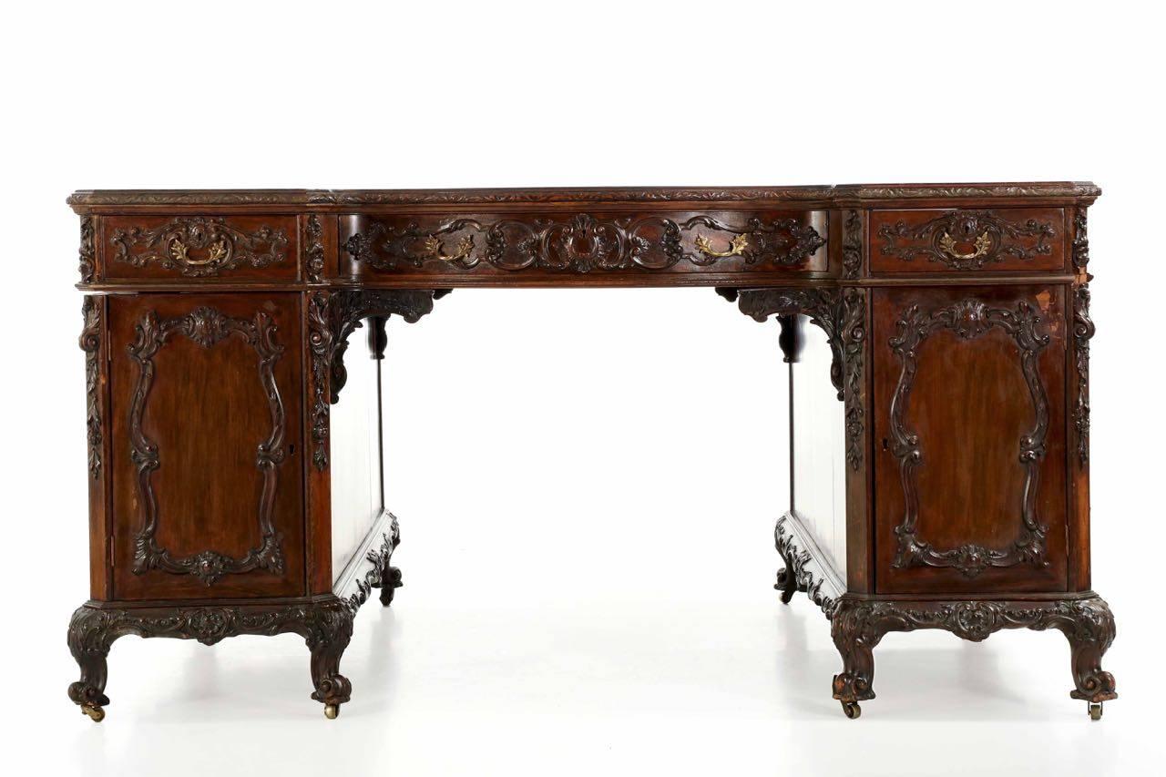 Leather Exceptional Rococo Revival Mahogany Partner's Desk, Bertram and Sons, circa 1880