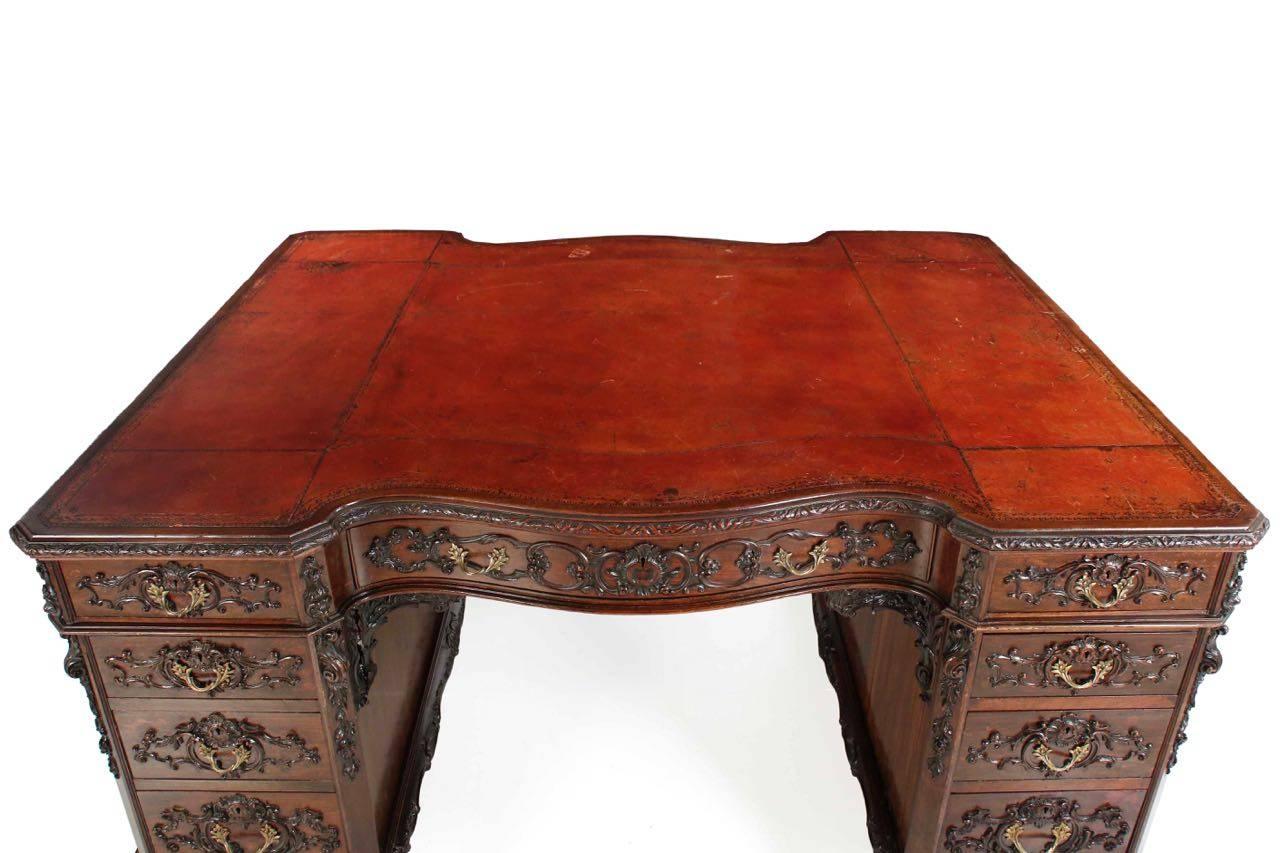 Hand-Carved Exceptional Rococo Revival Mahogany Partner's Desk, Bertram and Sons, circa 1880