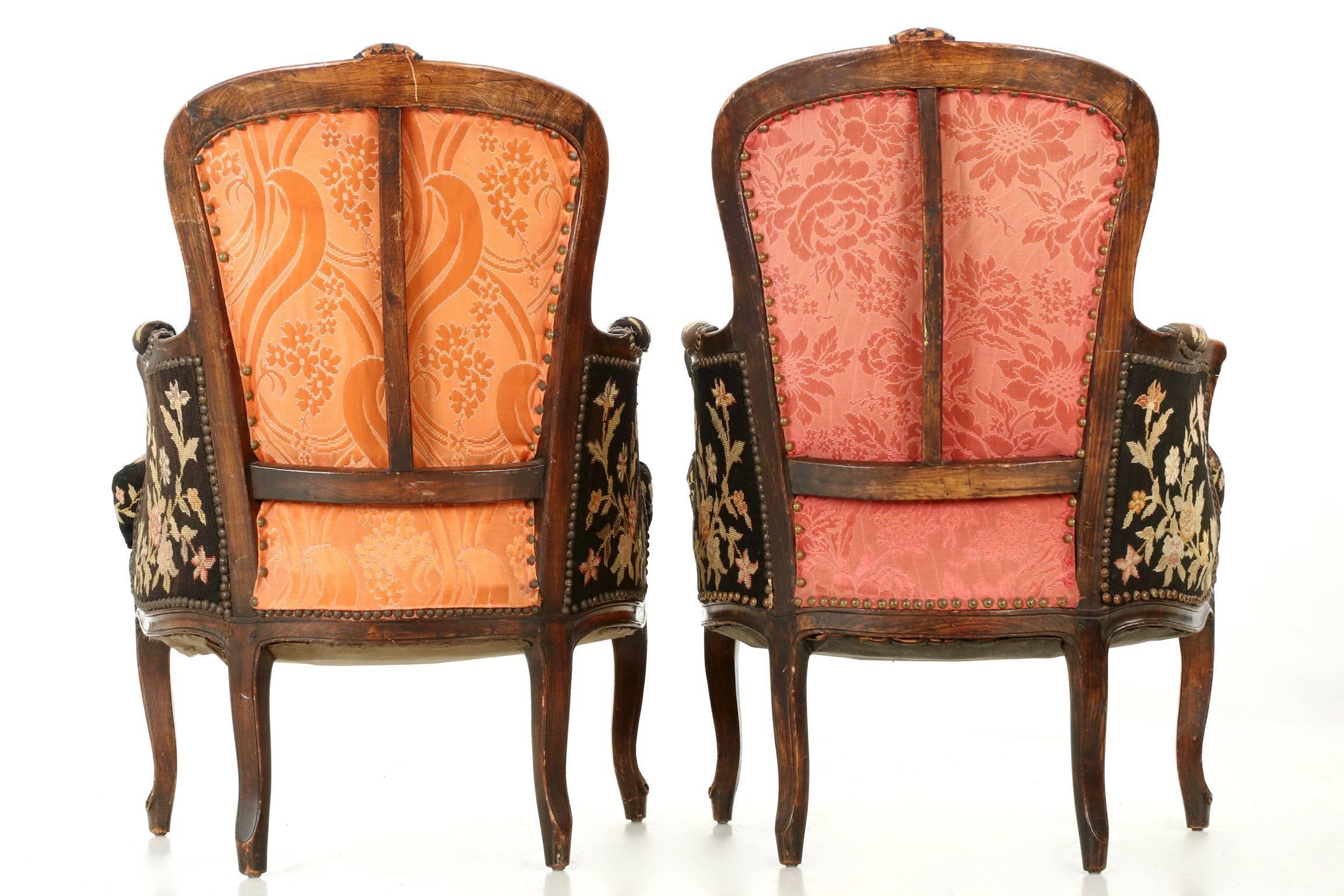 French Louis XV Pair of Fruitwood Bergeres, 19th Century 1