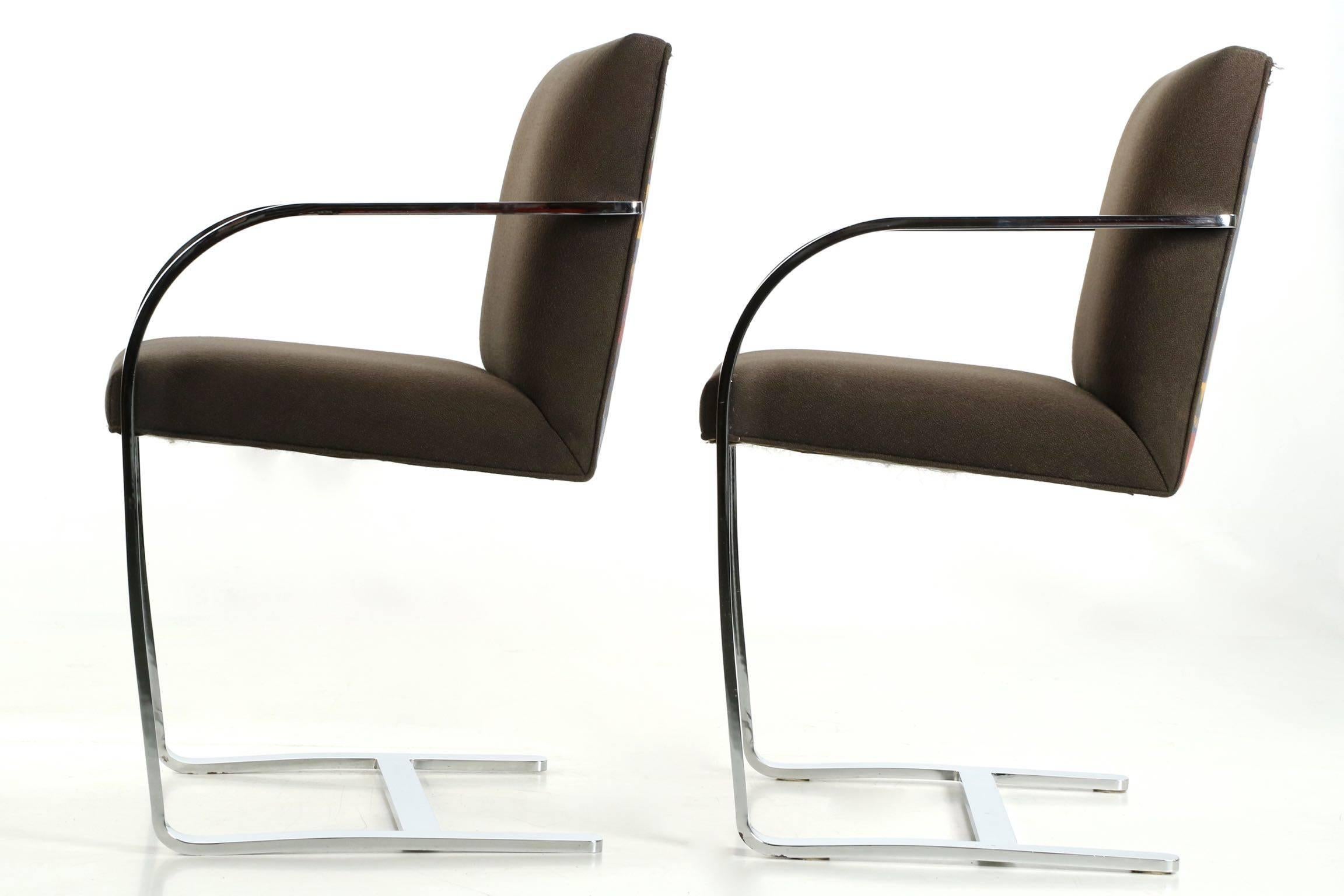 20th Century Vintage Set of Four Chromed Flat Arm Chairs after Mies Van Der Rohe BRNO