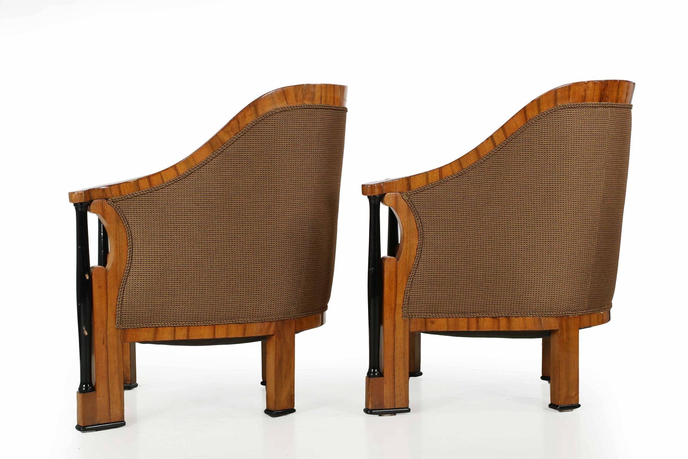 Wood Pair of Austro-Hungarian Biedermeier Tub Arm Chairs, circa 1825