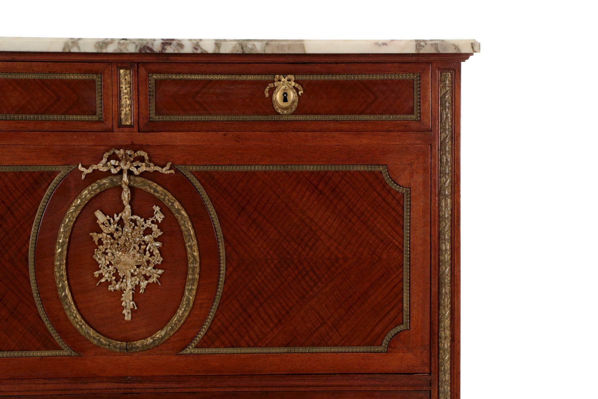 Gilt Signed Maison Forest Antique Secretaire Secretary Desk in Louis XVI Style