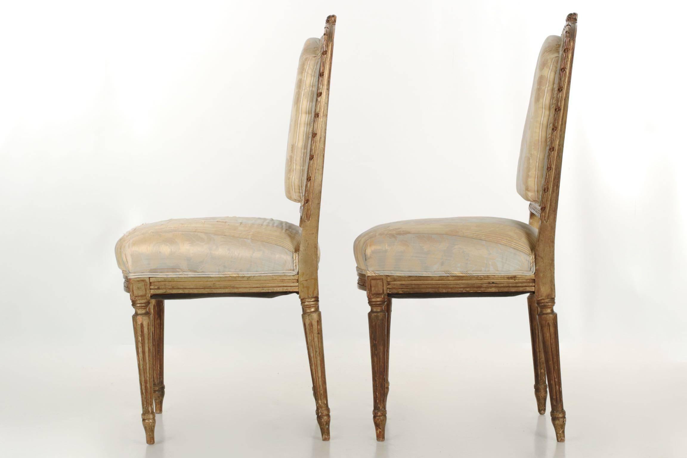 Fabric 19th Century Pair of French Louis XVI Style Antique Side Chairs