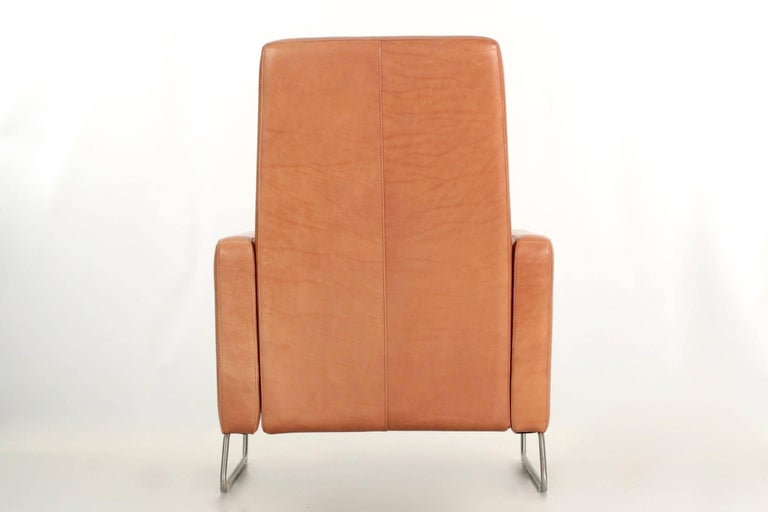 Ted Boerner for DWR CaramelBrown Reclining Leather Lounge Chair on Steel Legs at 1stDibs