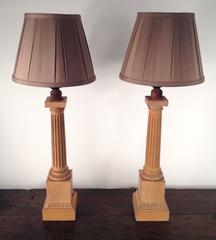 Pair of 1920s Wood Fluted Column Lamps