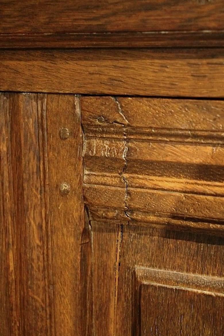 17th Century Flemish Oak Panelled Cupboard, Dated 1657 For Sale 1
