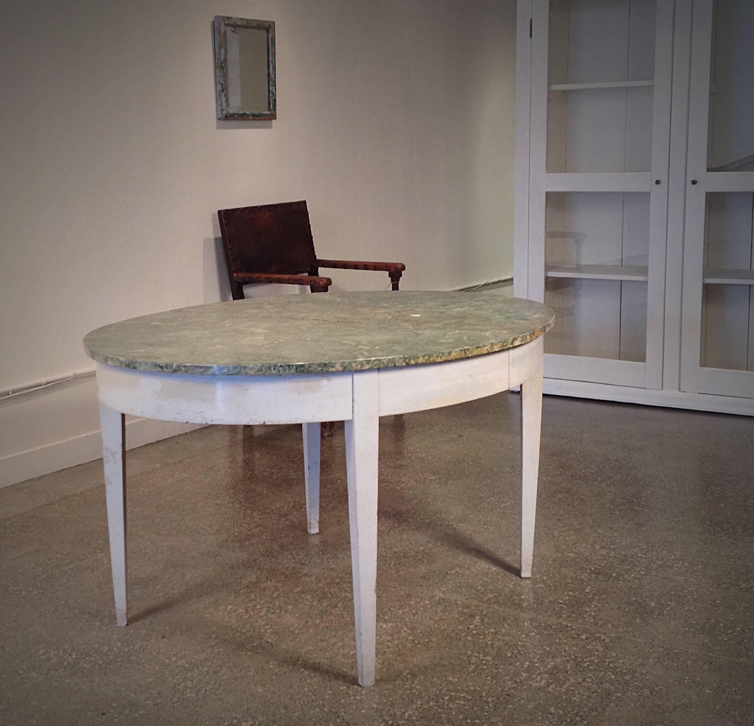 Gustavian Antique 19th Century Swedish Extending Oval Dining Table with Faux Marble Top For Sale