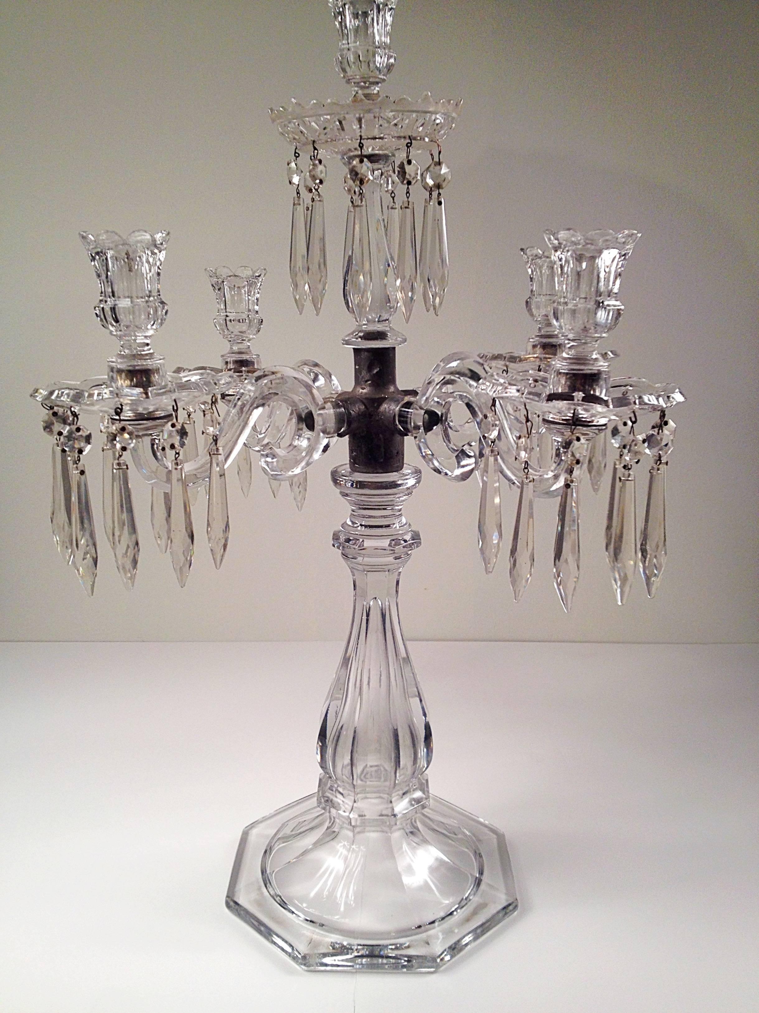 Five-Light French Crystal Candelabra In Excellent Condition For Sale In By Appointment Only, Ontario