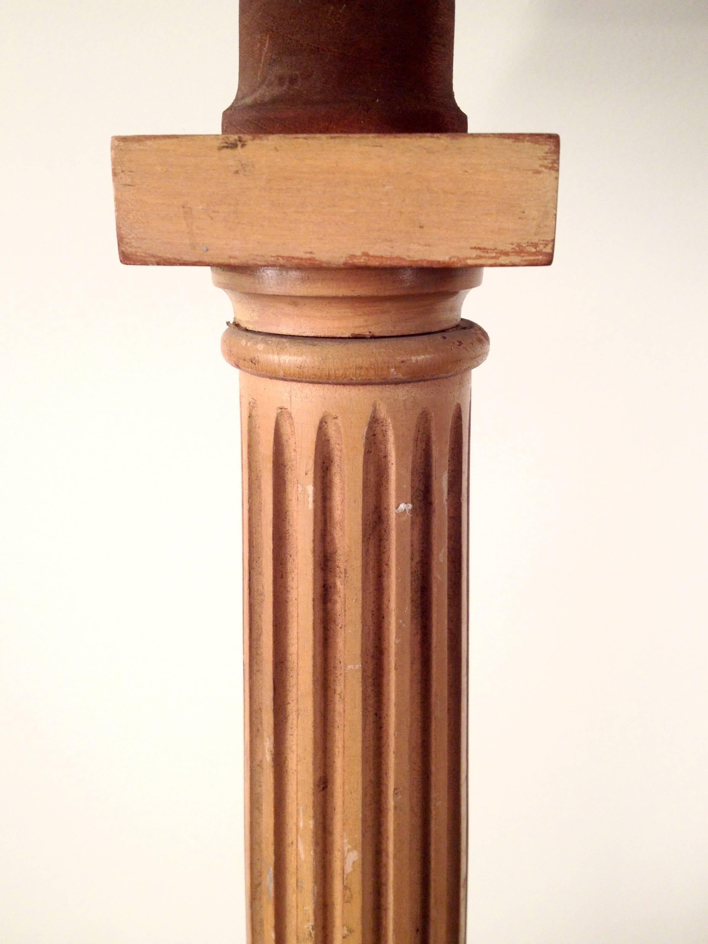 Brass Pair of 1920s Wood Fluted Column Lamps For Sale