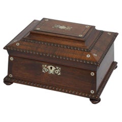 Scatola per gioielli William IV Goncalo Alves, intarsi antichi, Inghilterra, 1840