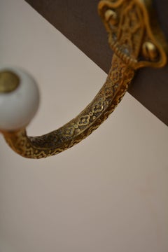 Victorian Antique Coat Rack with Cast Brass and Ceramic Hooks, Circa 1880