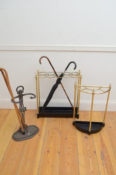 Large 19th Century Brass Umbrella Stand with Decorative Ball Finials, c1880