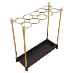 Large 19th Century Brass Umbrella Stand with Decorative Ball Finials, c1880