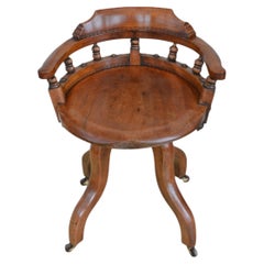 Antique 19th Century Victorian Walnut Revolving Office Chair Desk Chair