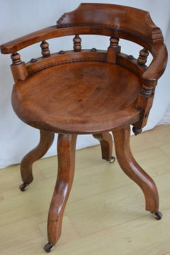 Antique 19th Century Victorian Walnut Revolving Office Chair Desk Chair