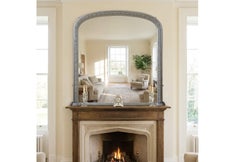 Silver Arched Wall Mirror Antique Overmantel H123cm