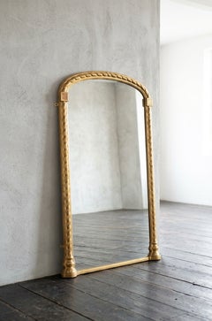 Antique Arched Gilded Pier Mirror with Original Foxed Glass and Rope Carving