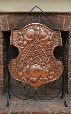Shield Shaped Copper Arts and Crafts Fire Screen