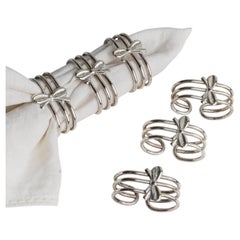 Set of 6 Vintage Silver Plated Napkin Rings with Ribbon Detail, Italy, 1970s
