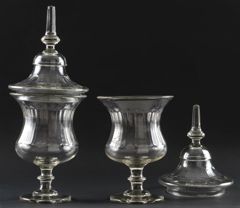 19th Century Pair Of Large Cut Gl Apothecary Jars With Faceted Aesthetic Movement 19th Century Pair Of Large Cut Gl Apothecary Jars With Faceted Finial Cover