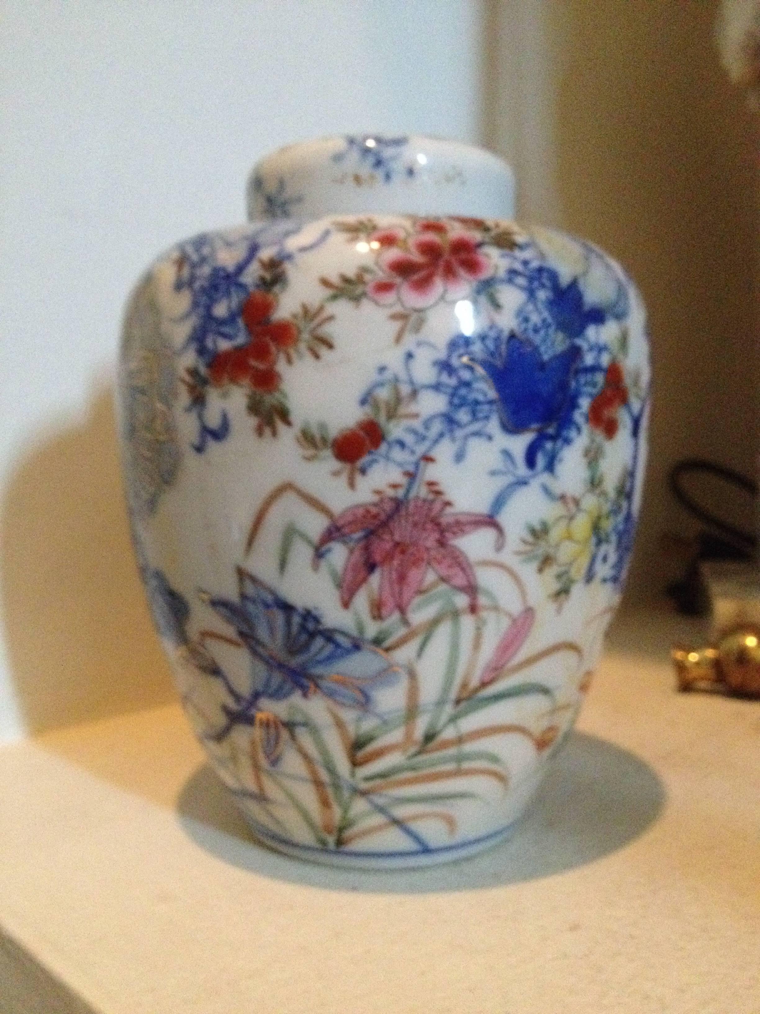 Polychromed Pair of Imari Jars with Covers Made into Lamps For Sale