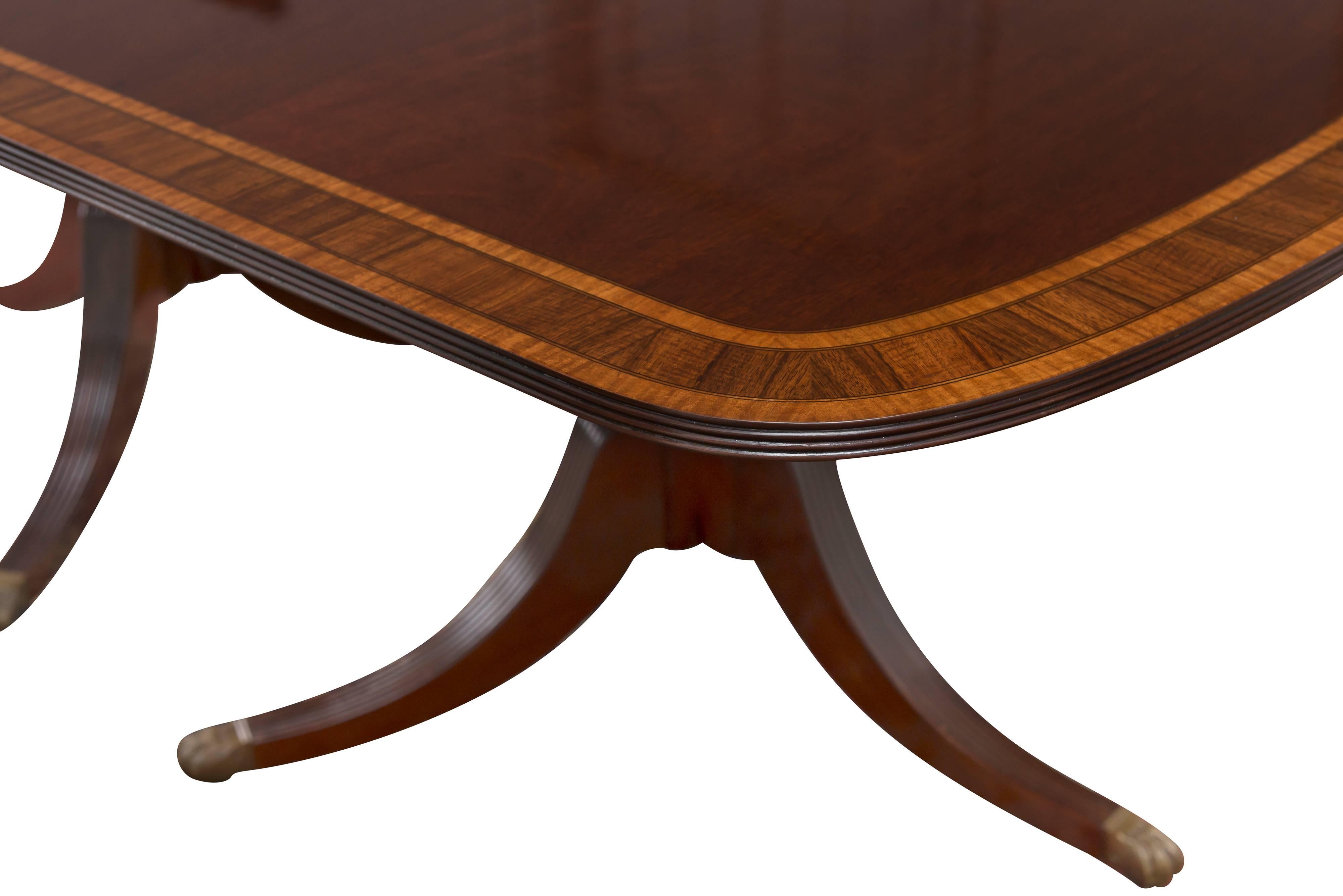 American Sheraton Style Double Pedestal Mahogany Dining Table
