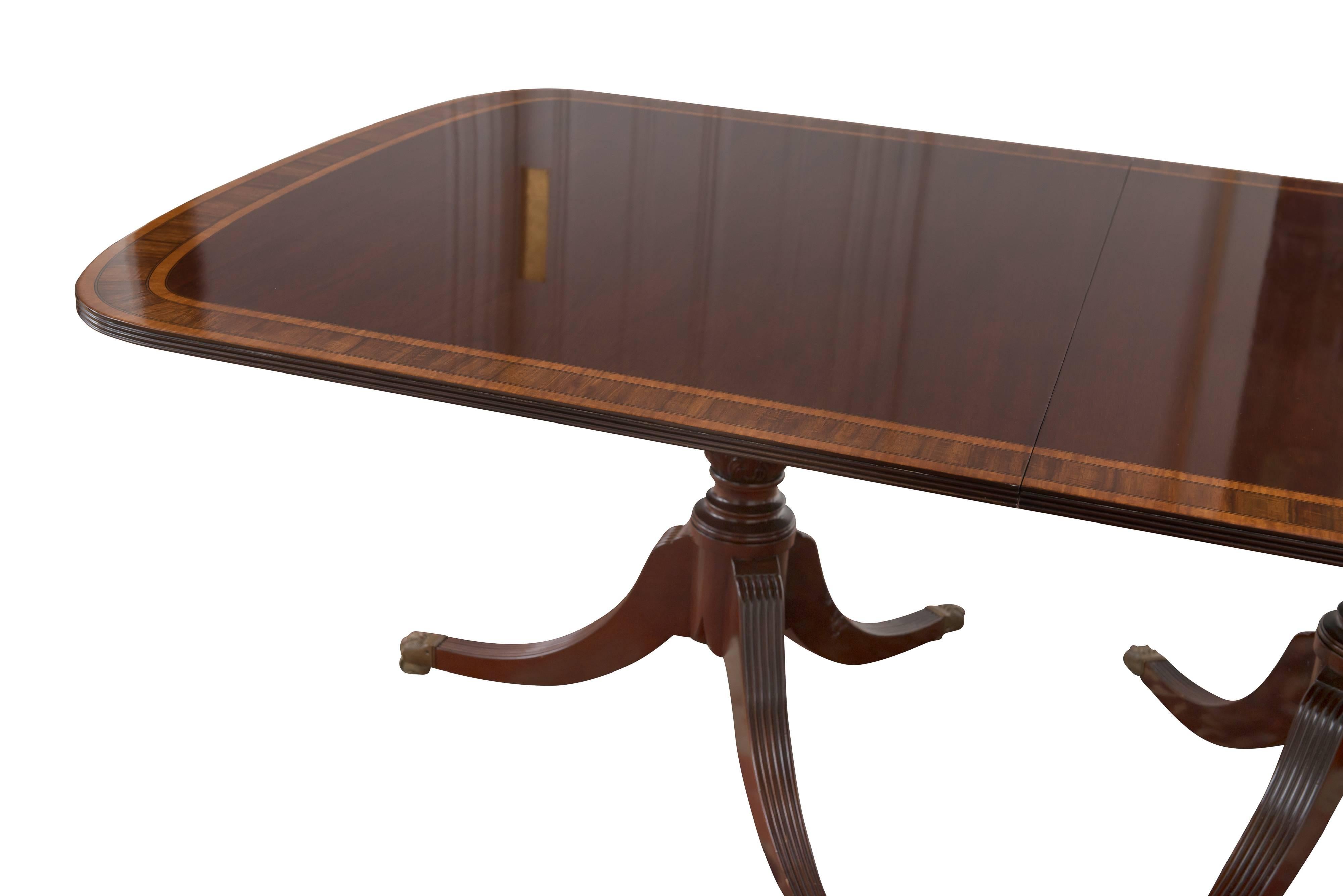 Hand-Crafted Sheraton Style Double Pedestal Mahogany Dining Table