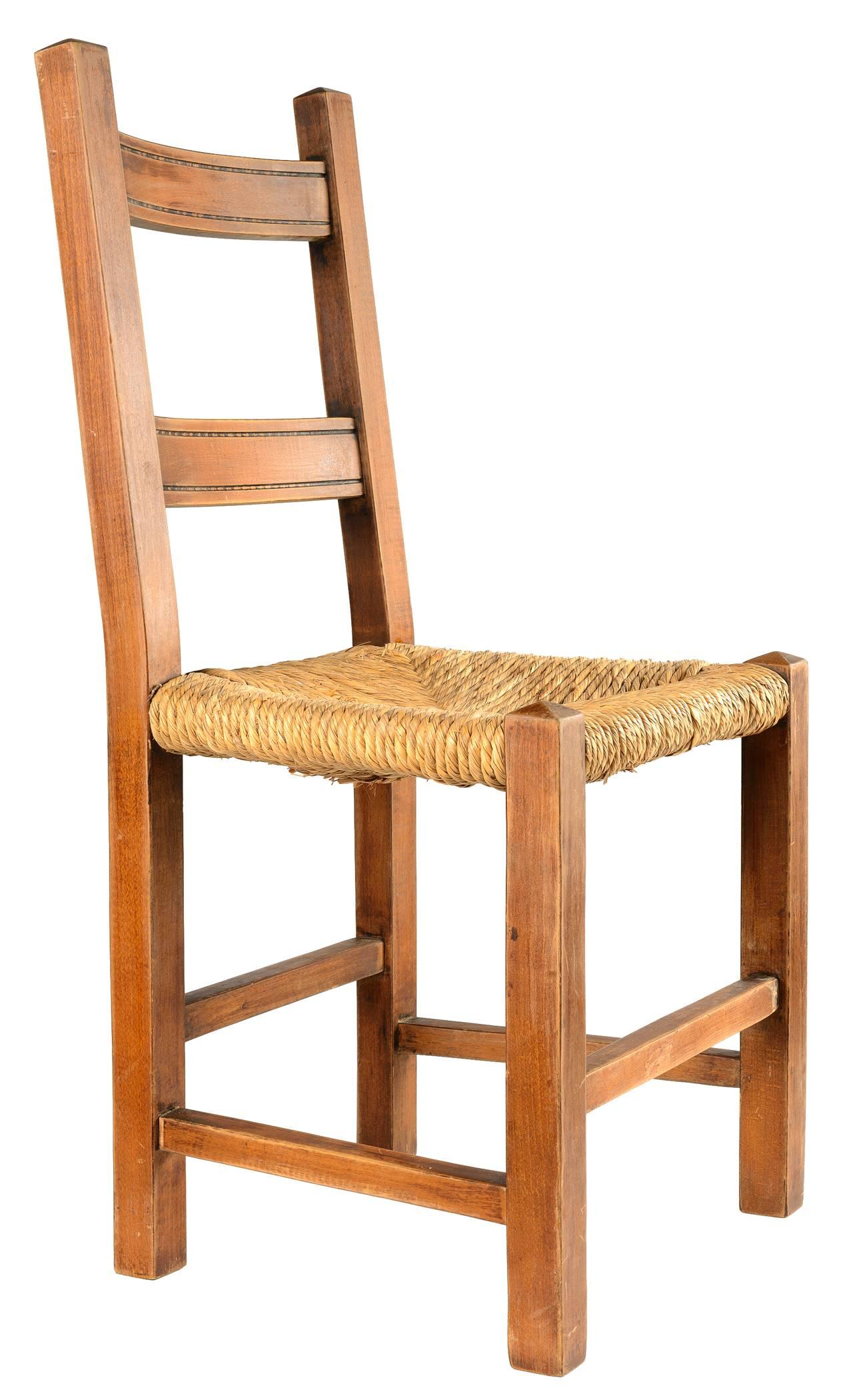 19th Century Rustic Belgian Handcrafted Ladder Back Chair Set In Distressed Condition In Carmel, CA