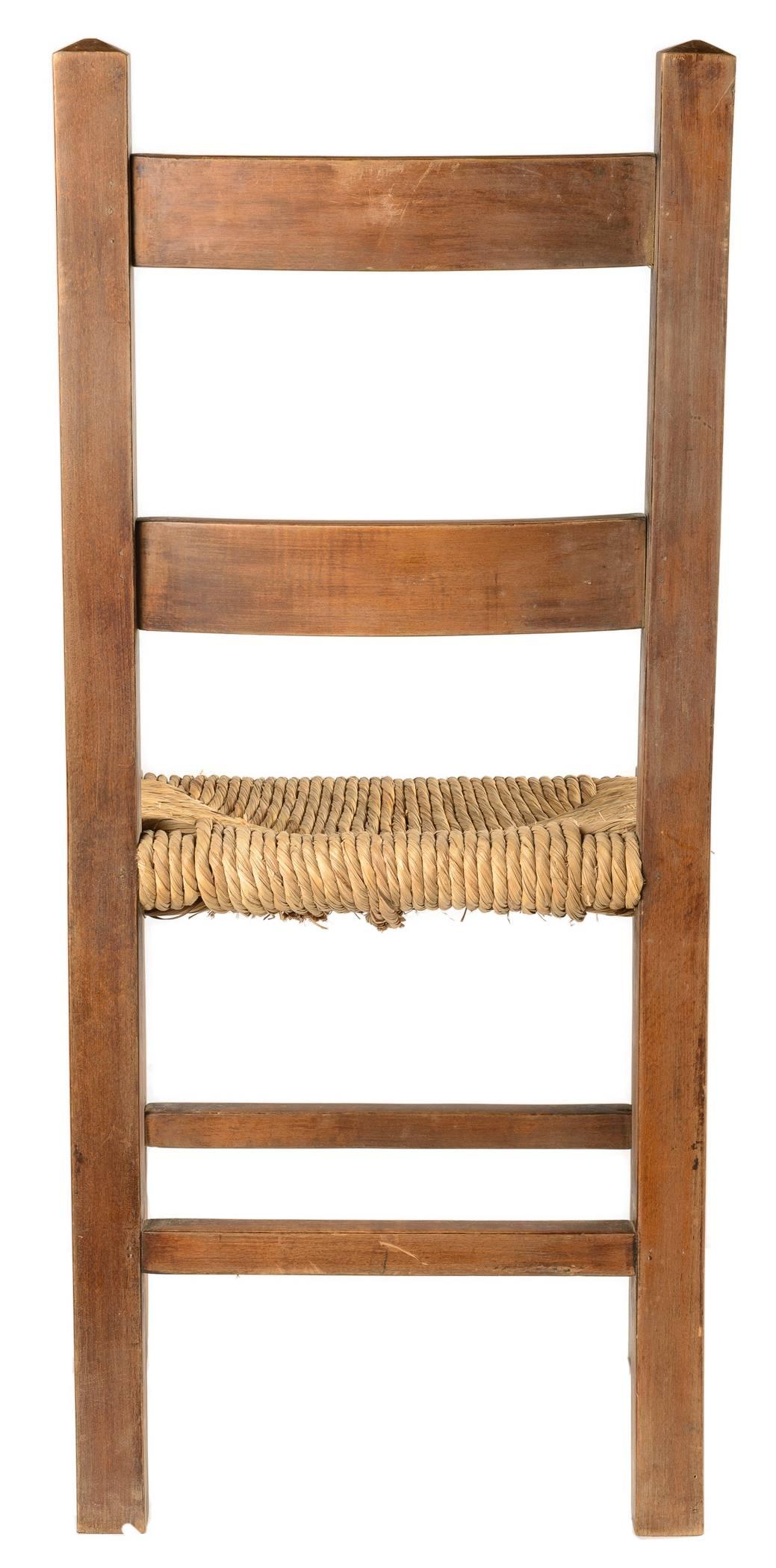 19th Century Rustic Belgian Handcrafted Ladder Back Chair Set 2