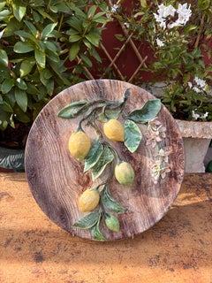 Large majolica lemon plate, Longchamp, 19th century