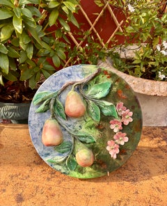 "Pears" majolica plate, Longchamp, 19th century