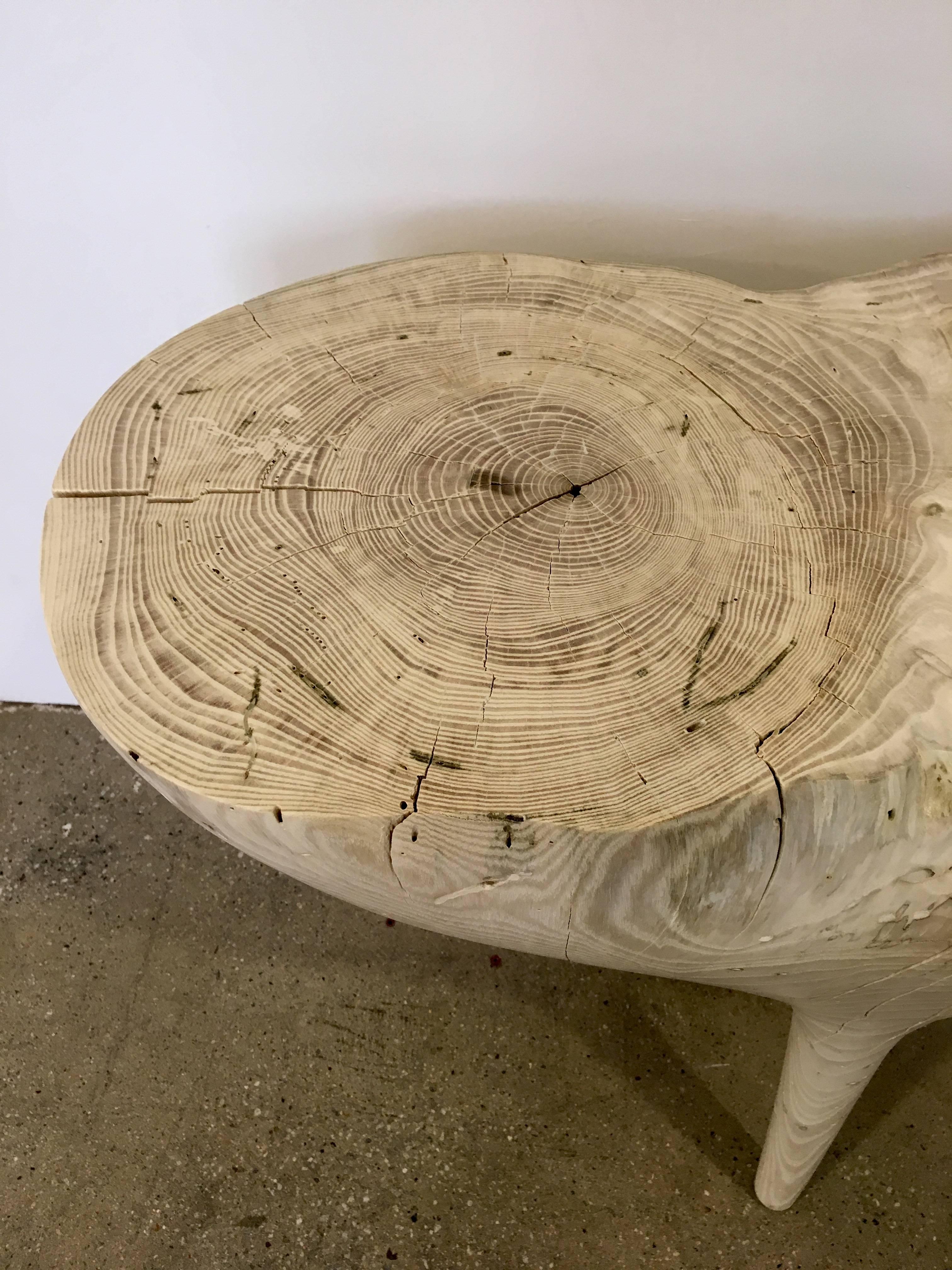 Bleached Ash Contemporary Hand-Carved Side Table In Excellent Condition In New York, NY