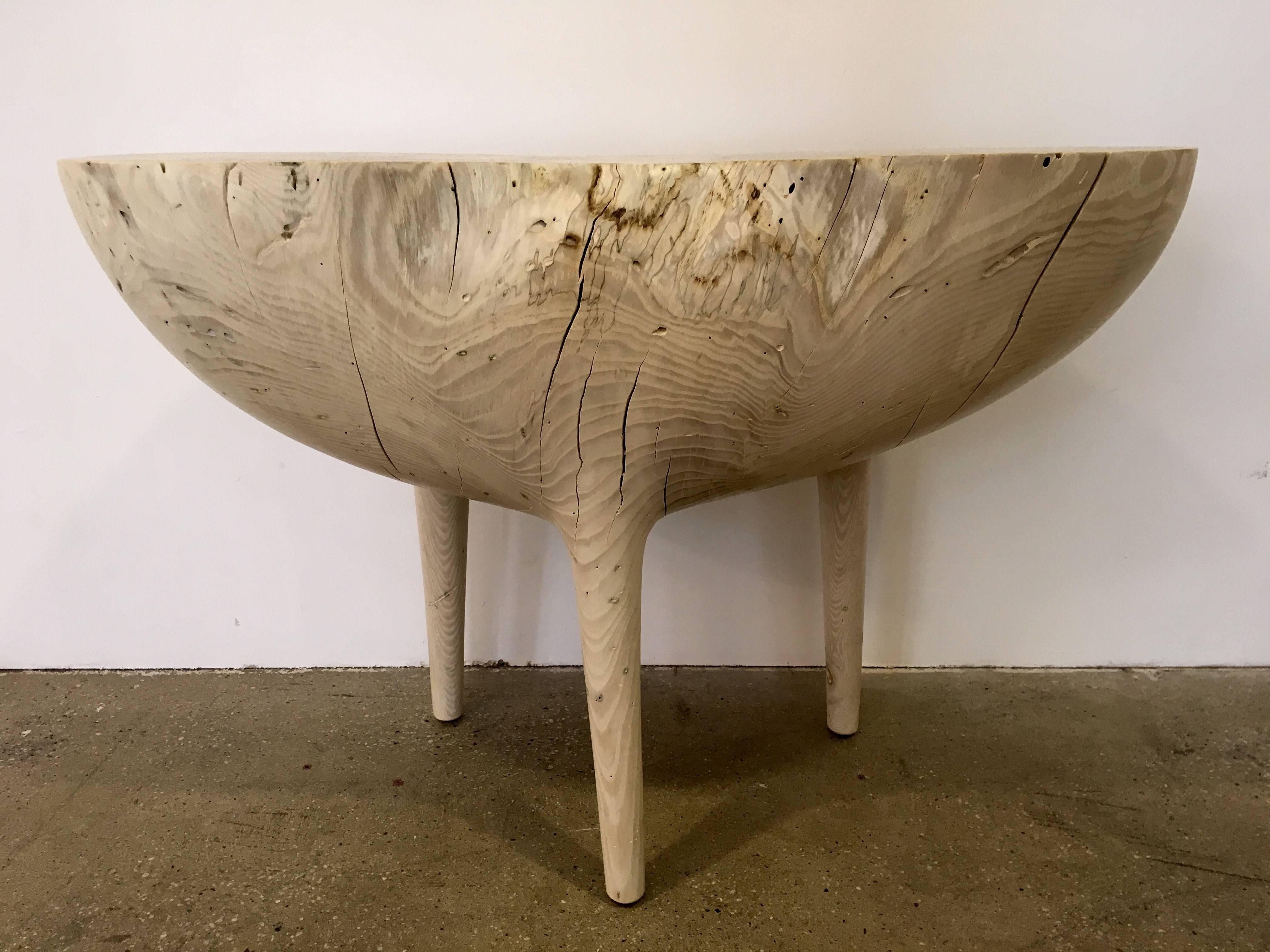 Organic Modern Bleached Ash Contemporary Hand-Carved Side Table