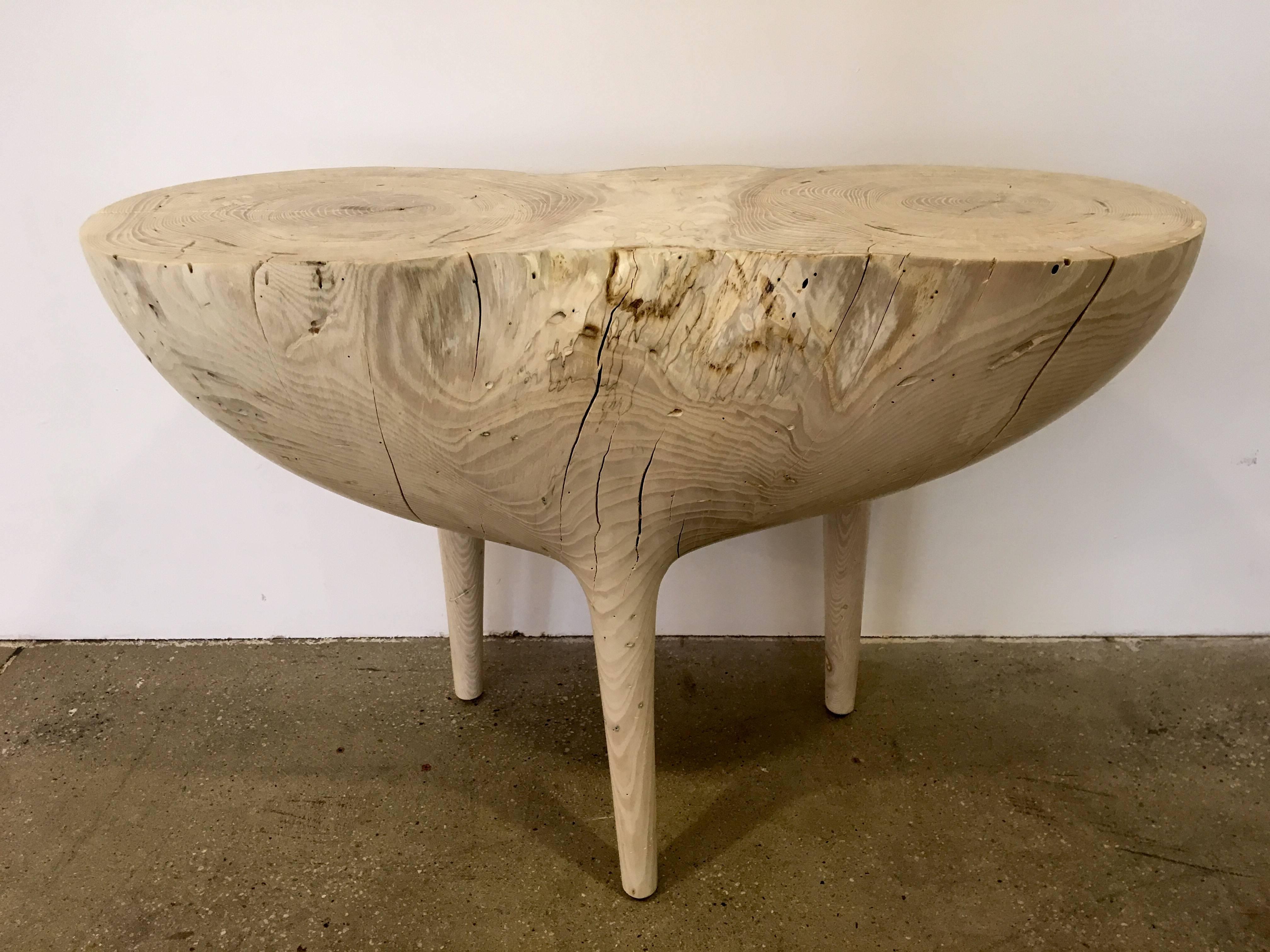 American Bleached Ash Contemporary Hand-Carved Side Table