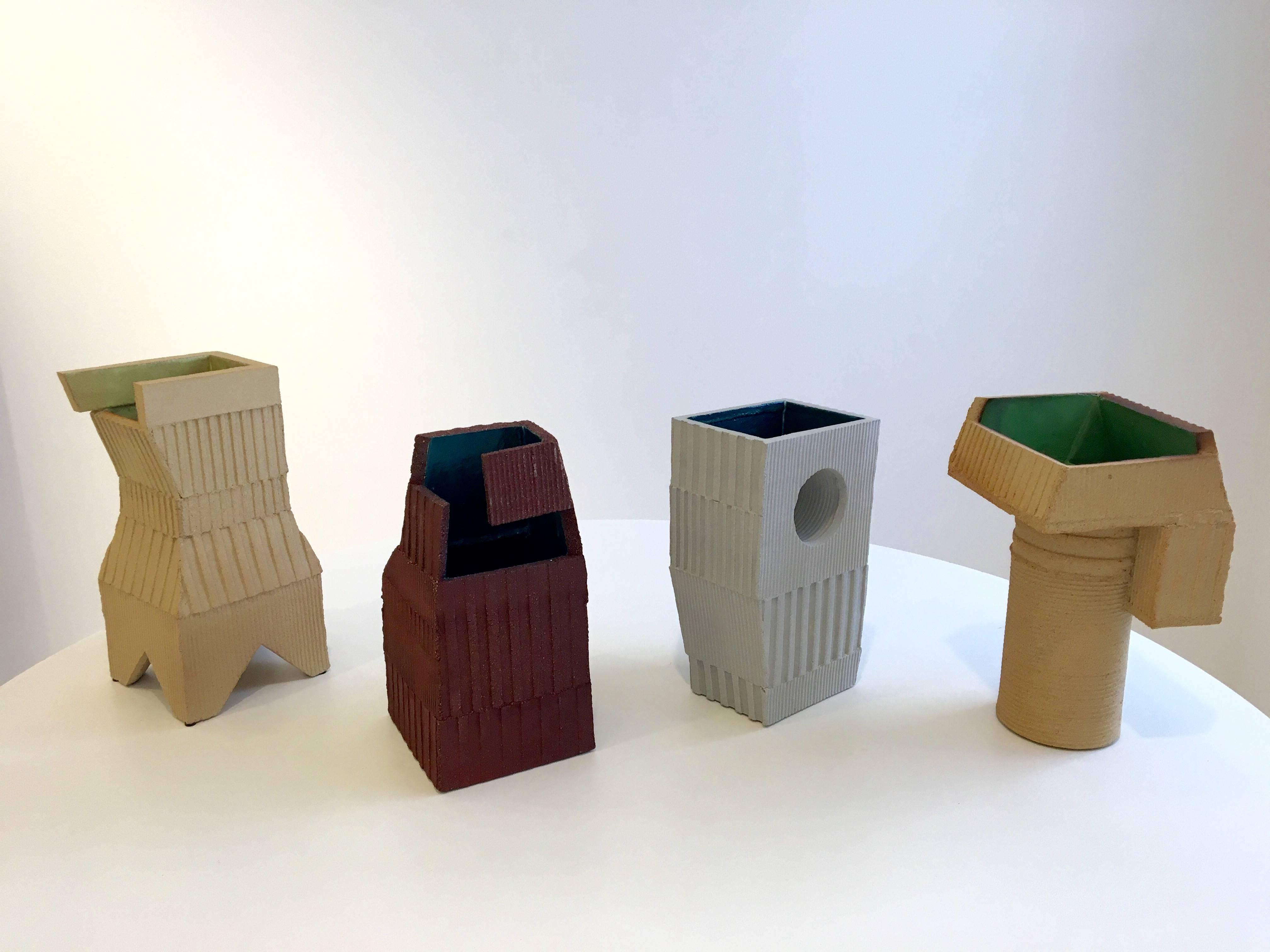 I am happy to present these contemporary, architectural ceramics by Galician artist Salvador Sidras. Their cubist shapes are inspired by modern architecture and the colorful glazes inside by traditional Galician techniques. Nested in tradition,