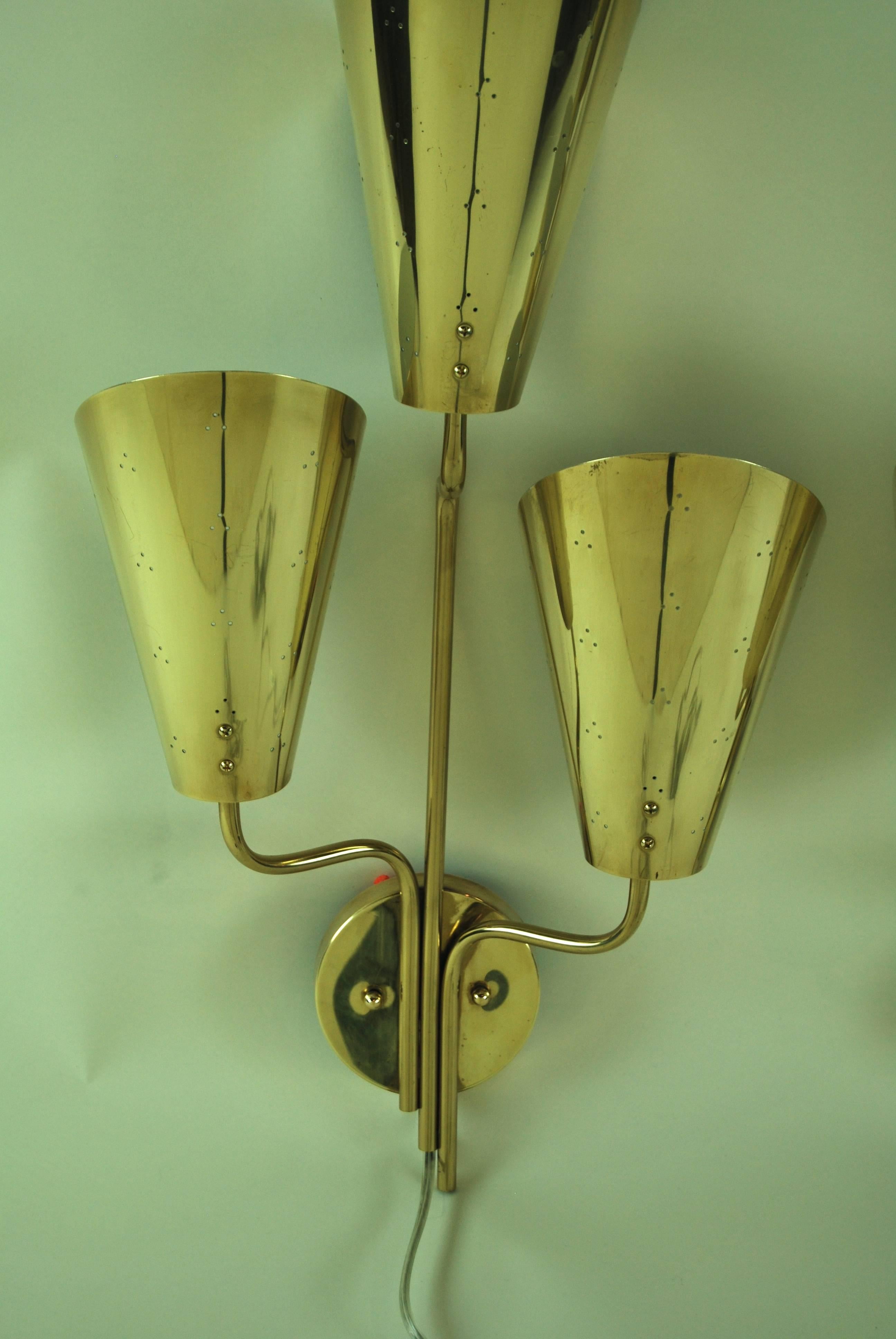 Pair of Paavo Tynell Brass Sconces In Excellent Condition In New York, NY
