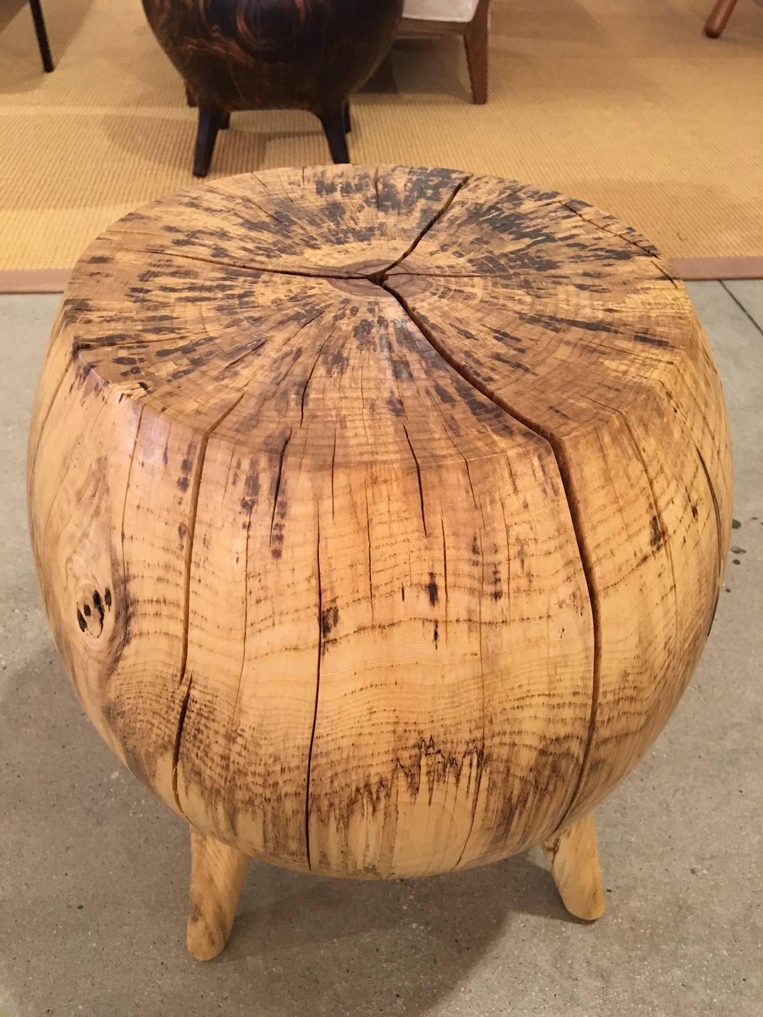 Carved Mercury Hand-Sculpted Side Table in Spalted Hackberry