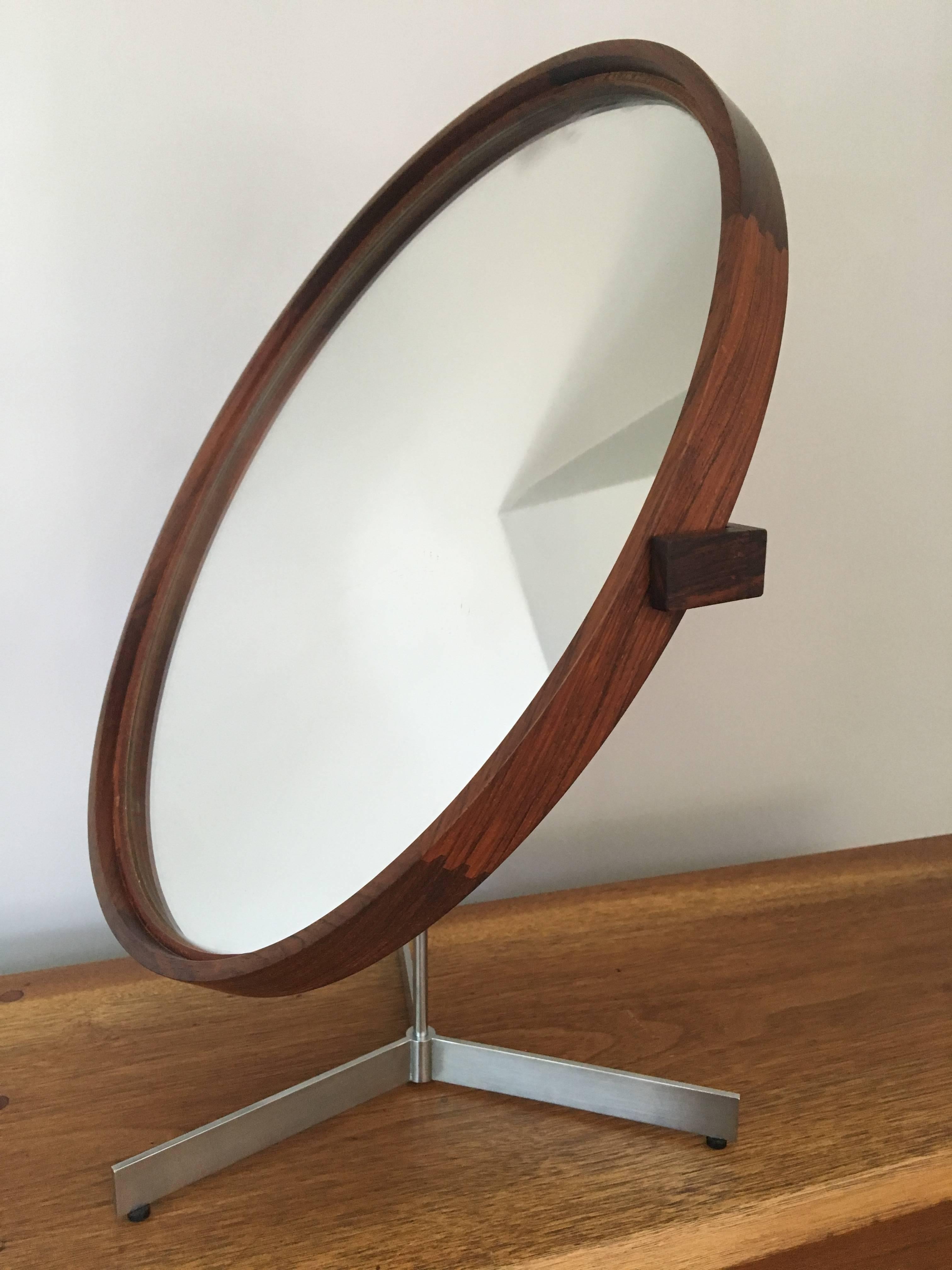 Scandinavian Modern Uno and Osten Kristiansson Rosewood Table Mirror For Sale