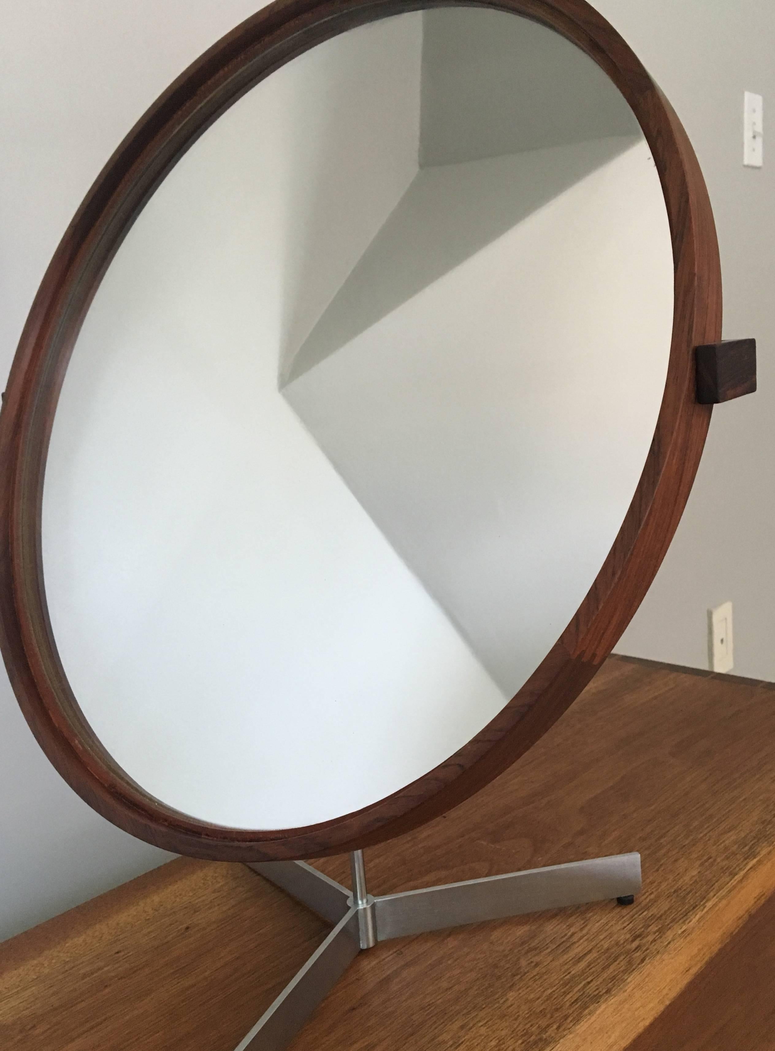 Uno and Osten Kristiansson Rosewood Table Mirror In Excellent Condition For Sale In New York, NY