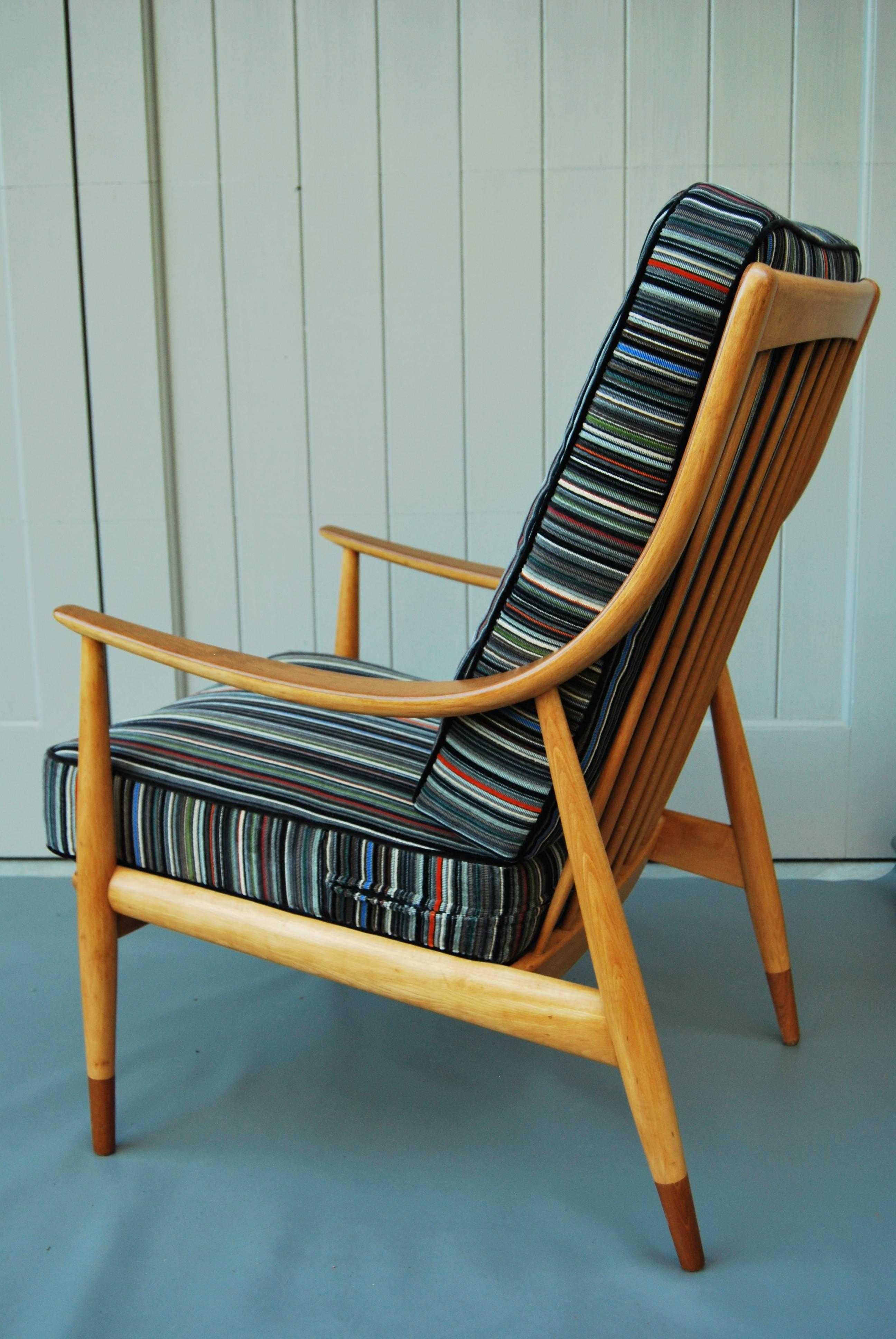 Scandinavian Modern Peter Hvidt Tall Back Easy Chair, 1960s For Sale