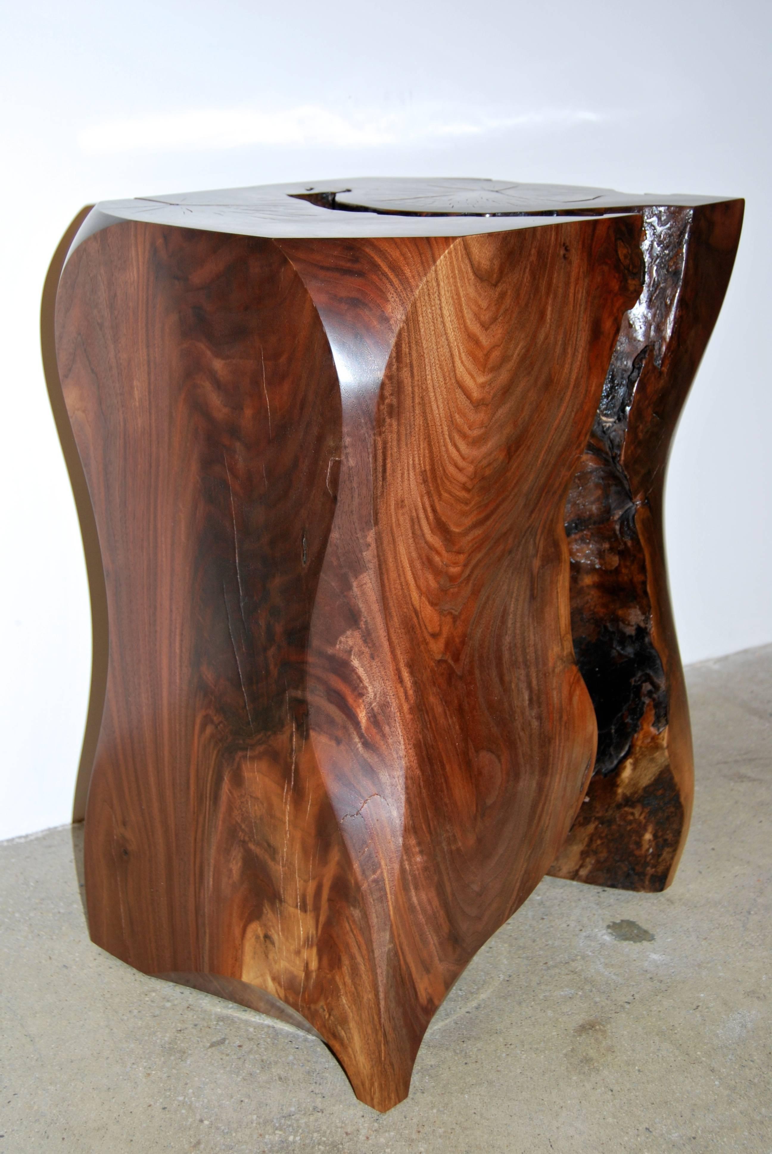 American Craftsman Walnut Hand-Carved Side Table by Caleb Woodard