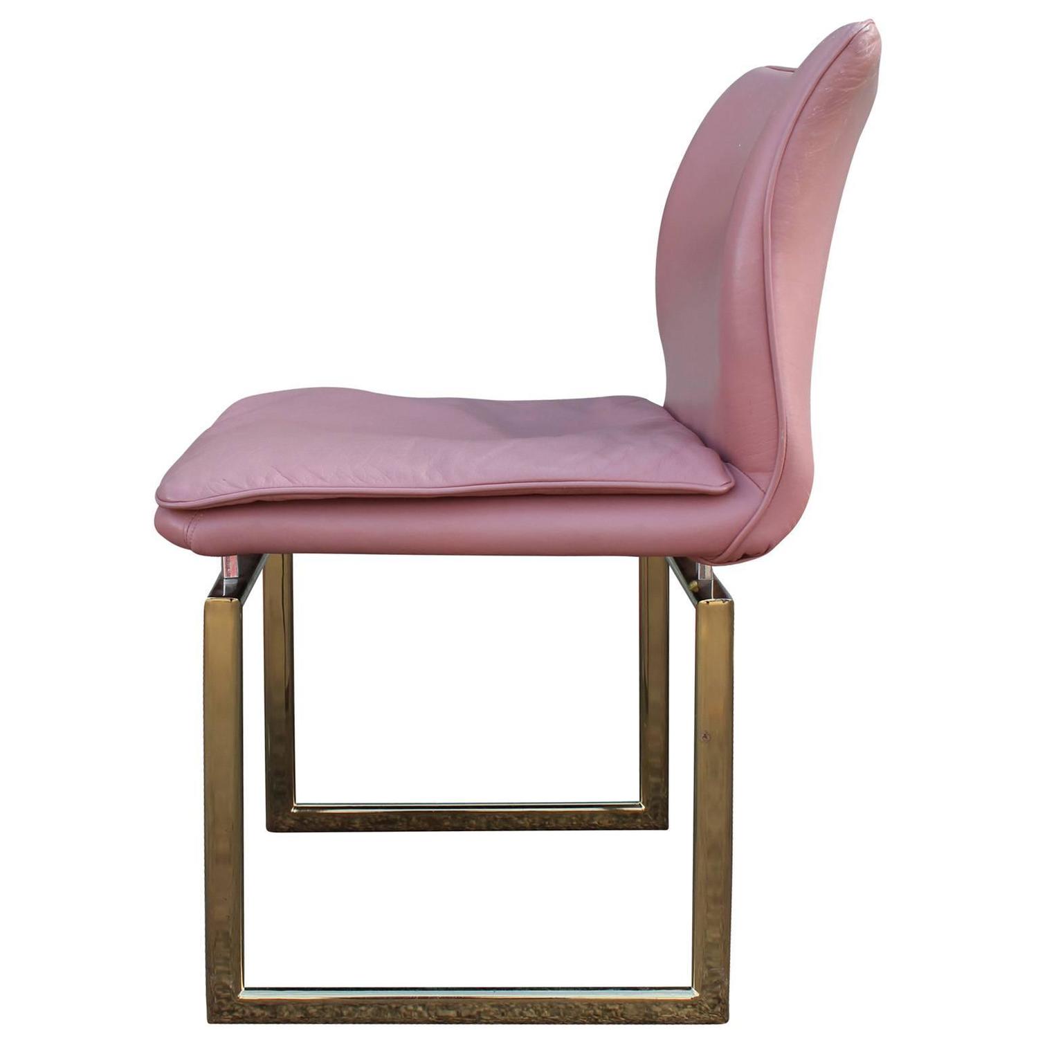 Modern Set Of Six Brass And Pink Leather Dining Chairs At 1stdibs