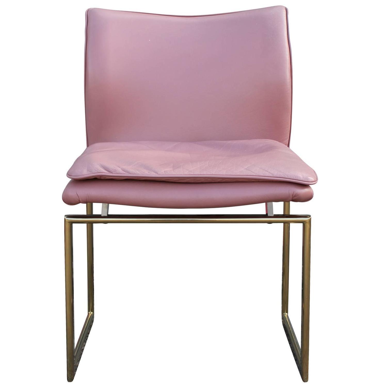 Fabulous Set of Six Brass and Pink Leather Dining Chairs For Sale at ...