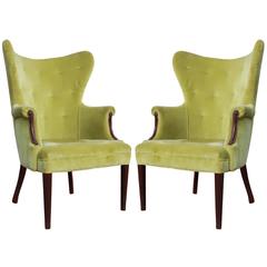 Pair of Mid-Century Tall Wingback Lounge Chairs