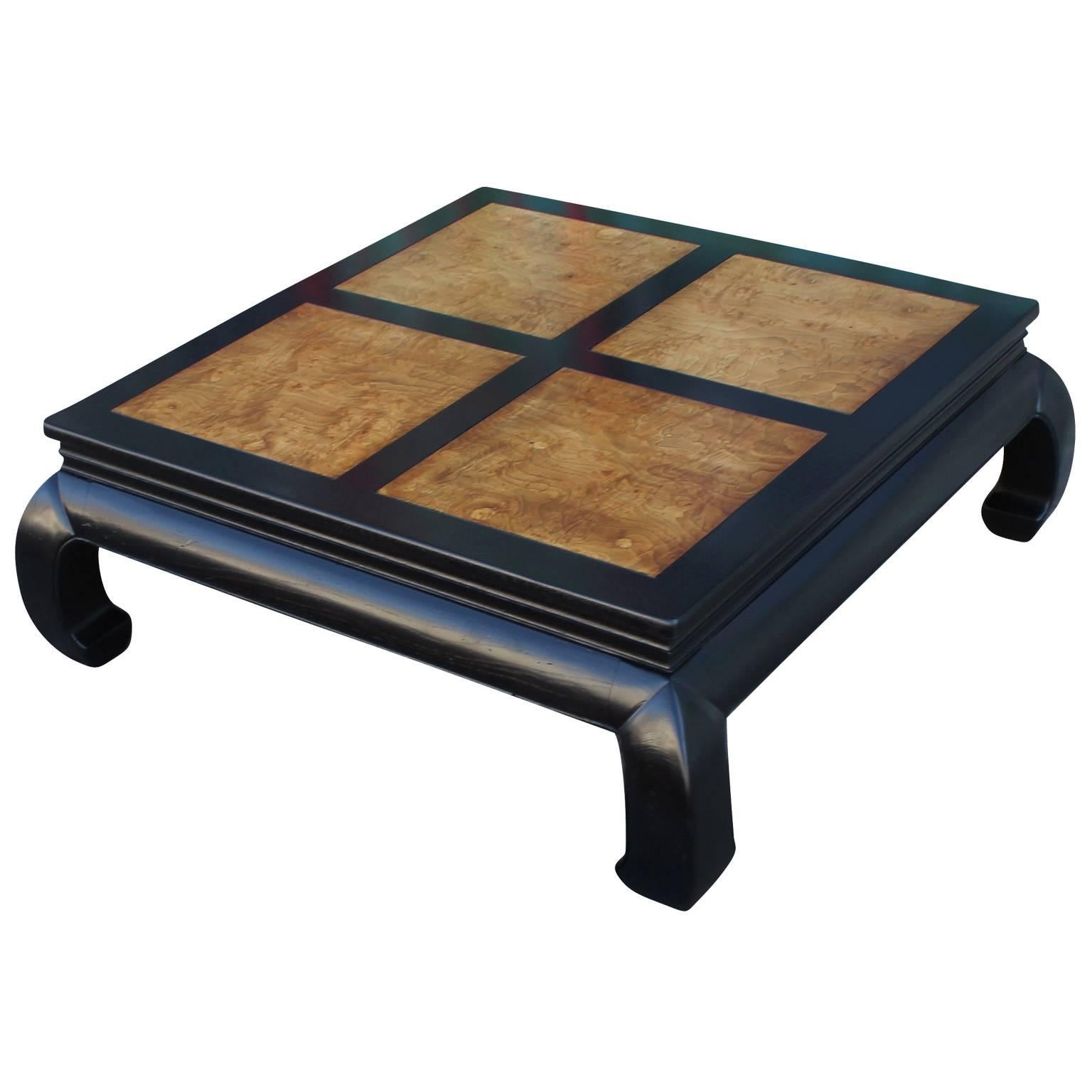 Two-Tone Burl Wood Ming Style Square Coffee Table by Henredon
