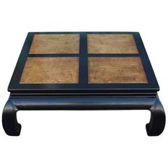 Two-Tone Burl Wood Ming Style Square Coffee Table by Henredon