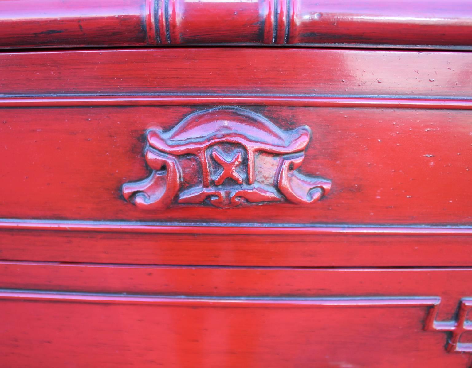 Hollywood Regency Fabulous Chinese Red Lacquered Dresser or Chest