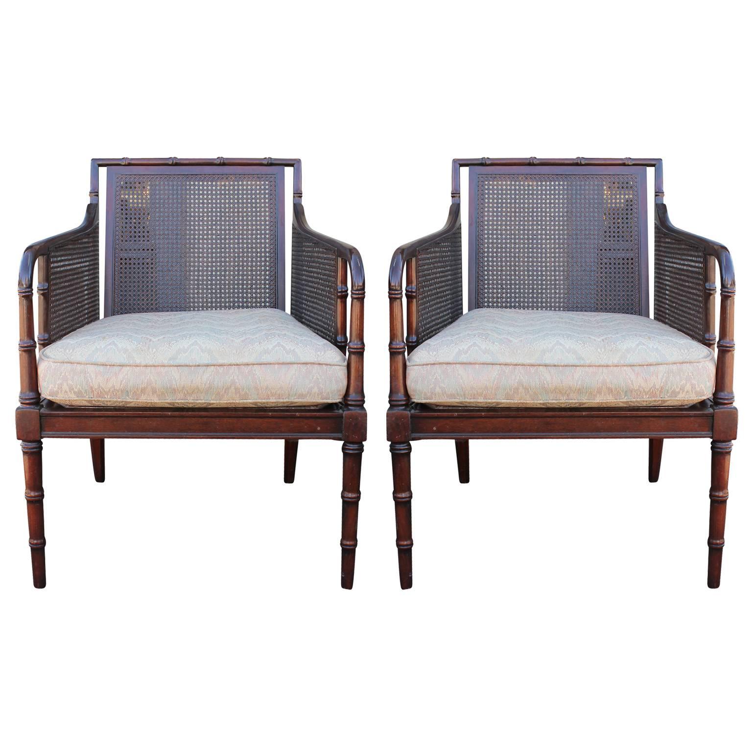 Bamboo and Cane Regency Style Lounge Chairs