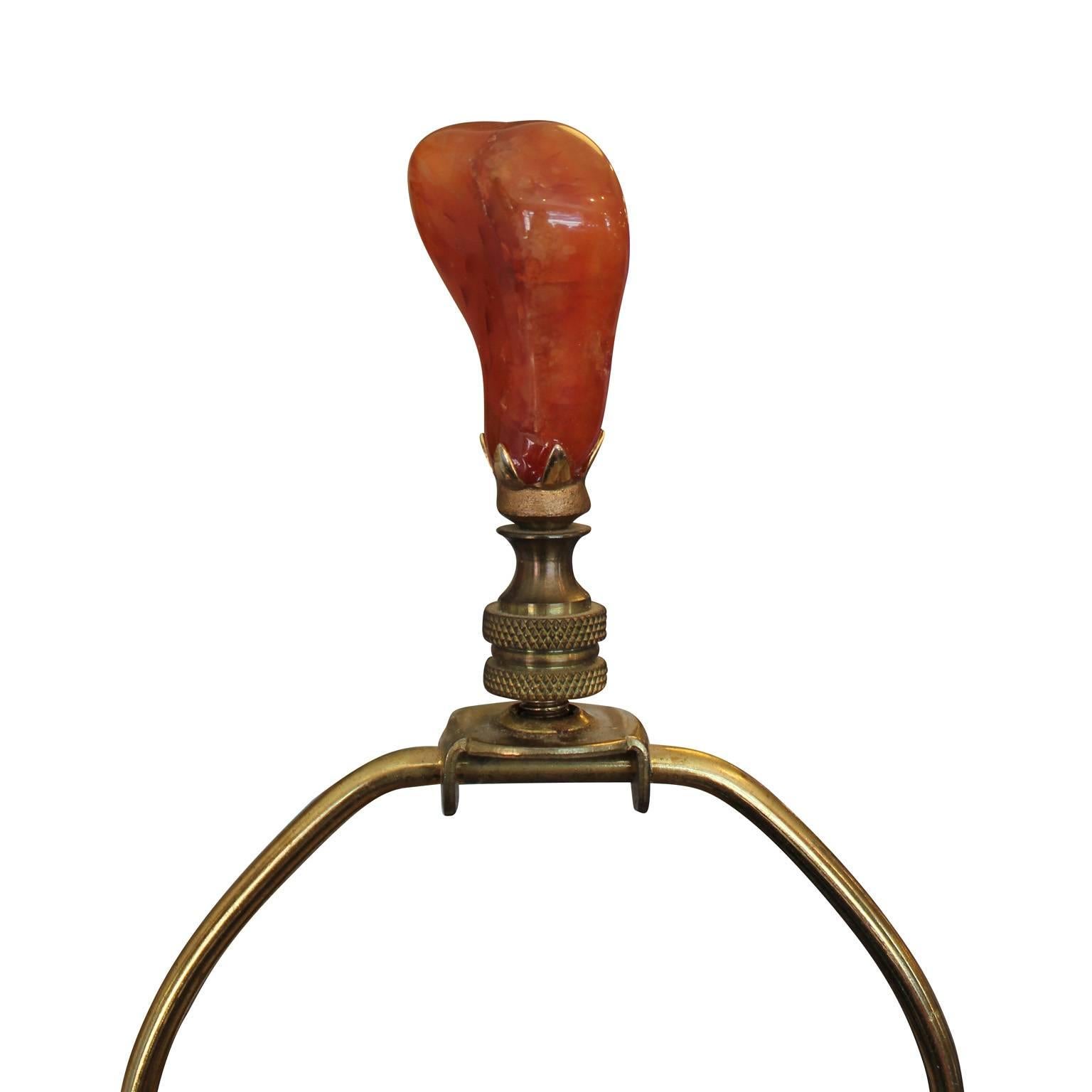 Mid-20th Century Pair of Vintage Orange Lamps with Shiny Brass and Amber Accents